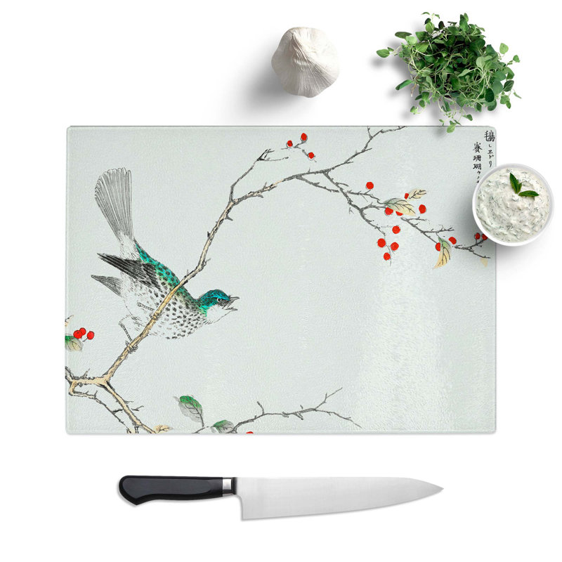 Tempered Glass Brown-Eared Bulbul Bird Chopping Board, 28.5 cm W x 20 cm L