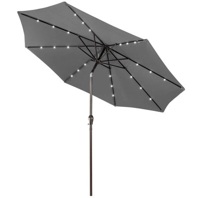Arlmont & Co. 10 FT Patio Solar Umbrella LED Patio Market Steel Tilt with Crank Outdoor