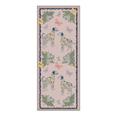 Machine Washable Animal Print Pink / Blue Round Area Rug With Non-Slip Backing