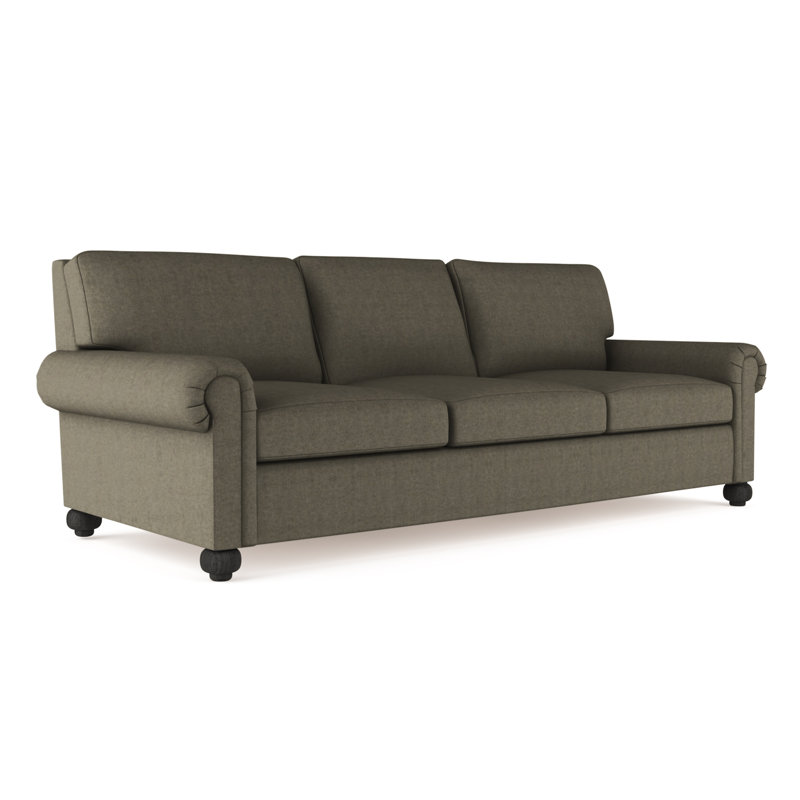 Leroy Rolled Panel-Arm Sofa with Bun Feet, 36" H x 84" W x 49" D, Plush Velvet Graphite, Weathered