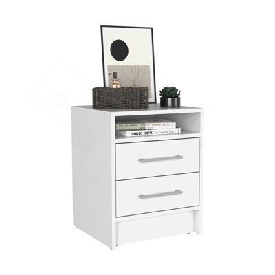 Nightstand 23.6" H, With 2 Drawers And 1 Shelf, White