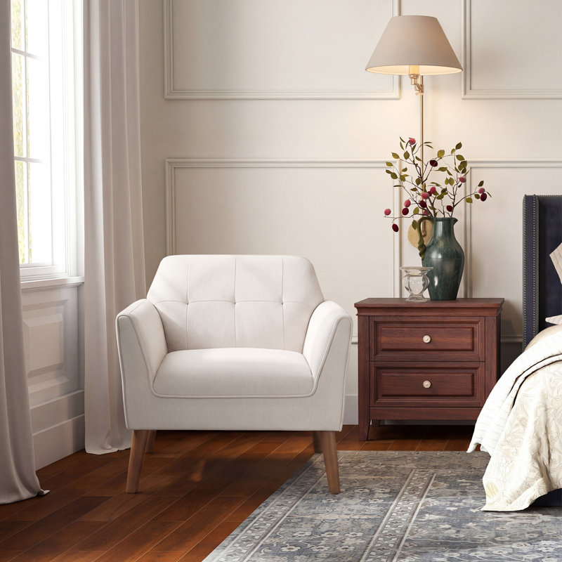 Fauteuil d'appoint rembourré en bois massif de 32,2 po de largeur Hloting, Beige