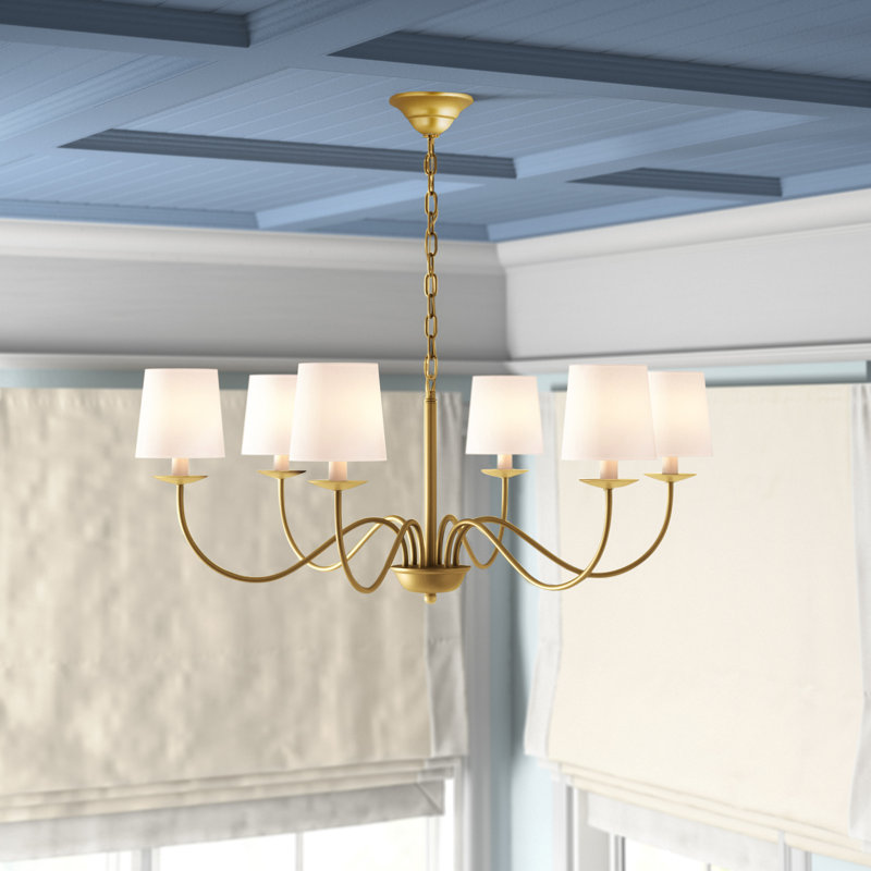 Maglio 6-Light Dimmable Steel Chandelier with Fabric Shade, Brass