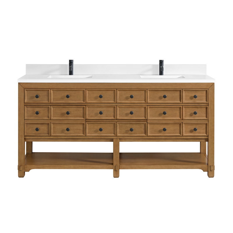 Malibu 72'' W Double Vanity, White Zeus, Single-Hole, Amber Birch