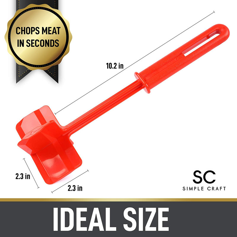 Simple Craft Meat Chopper - Meat Masher, Ground Beef Masher, Hamburger Chopper Utensil - Red