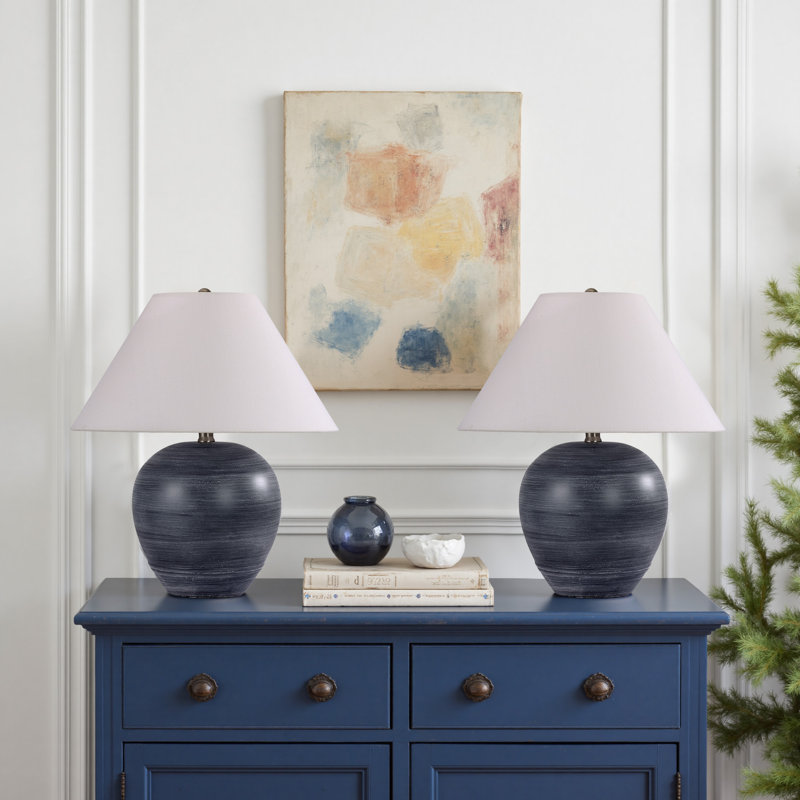 Ensemble de 2 lampes de table en céramique, H 18,11 po x l 15,75 po x P 15,75 po, Rayé noir