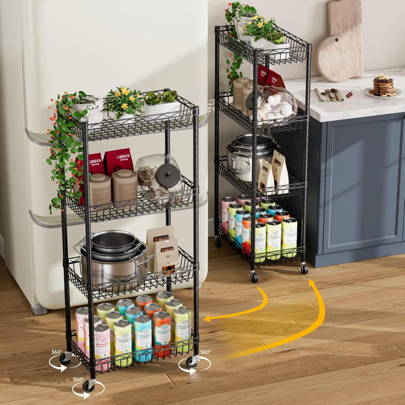 Étagère grillagée à 4 niveaux Étagères de rangement réglables Grand panier pour unités de rangement pour garde-robe de cuisine