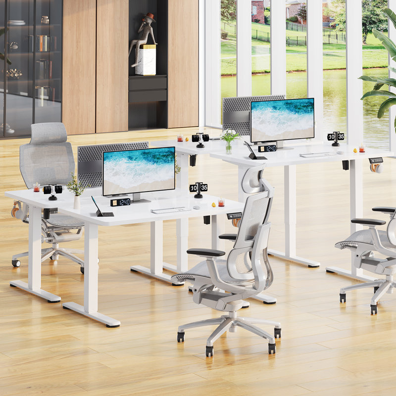 Adjustable Metal Base Standing Desk, White, White, 120cm W x 60cm D