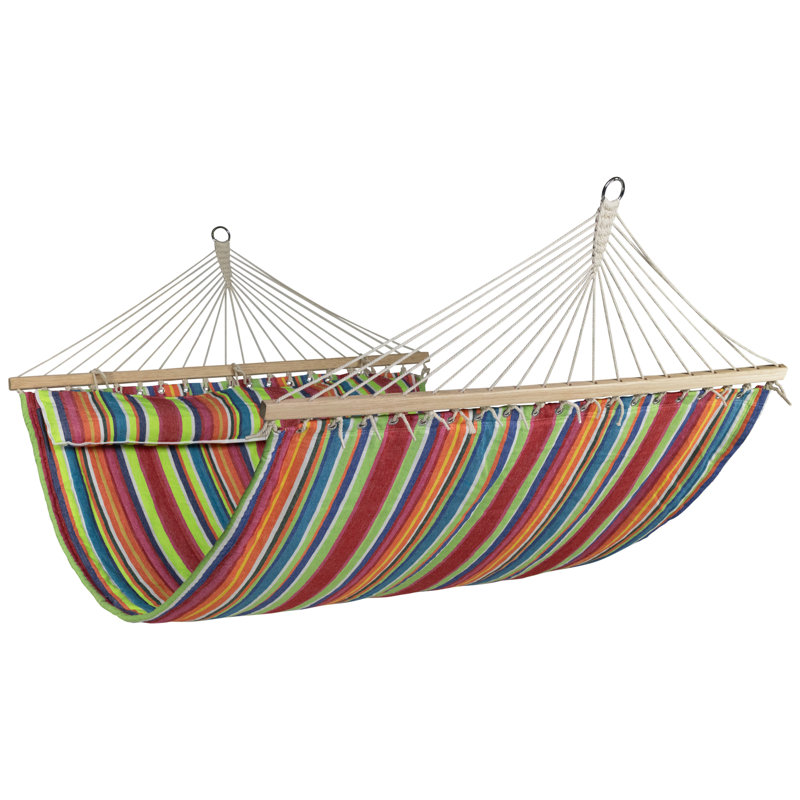 Striped Macrame Quilted Two Person Double Hammock With Pillow - 9' X 55" - Multicolor