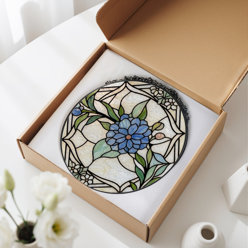 Panneau de vitrail à motif floral H 7,8 po, H 7,8 po x l 7,8 po