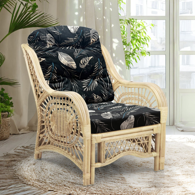 28'' Wide Tufted Armchair, Black Leaf