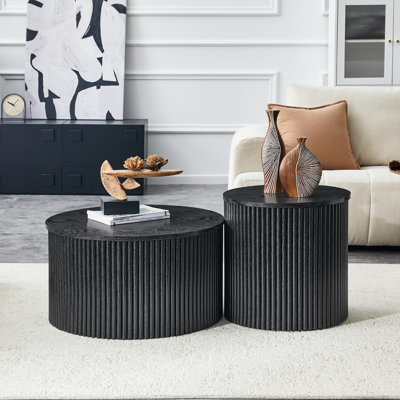 Roman Column Nesting Coffee Tables, 2-Piece Set with Built-in Storage, Black Grain Finish