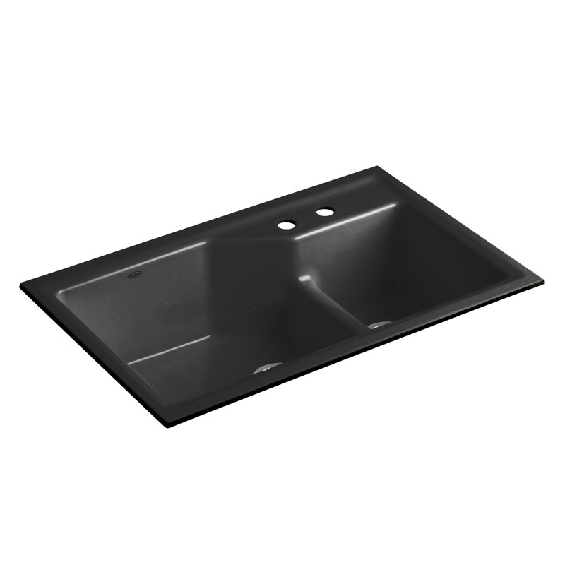Indio® 33" L x 21.125" W Double Basin Undermount Kitchen Sink with Accessories, 2 hole, Ice Gray