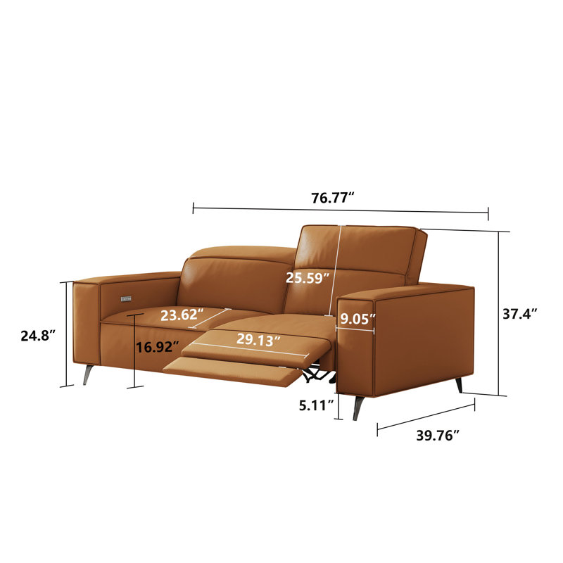 Ashni 76.77in Couple Seat - Dual Electric Reclining With Adjustable Headrest, Lumbar Support, Stainless Steel Legs (orange)