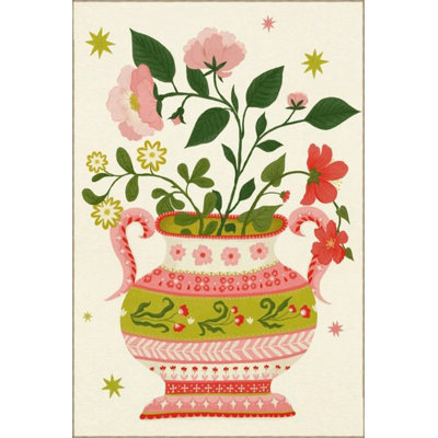 Creative Modern Decorative Carpet With Multicolored Vase And Flowers Pattern