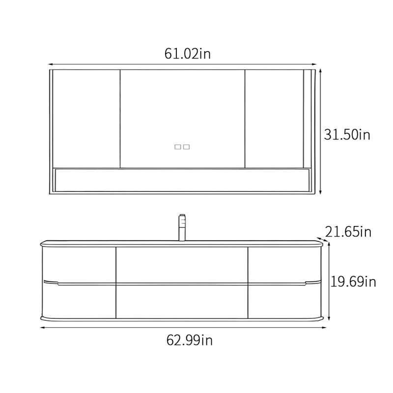 Armoire de salle de bain légère et luxueuse, H 19,69 po x l 62,99 po x P 21,65 po