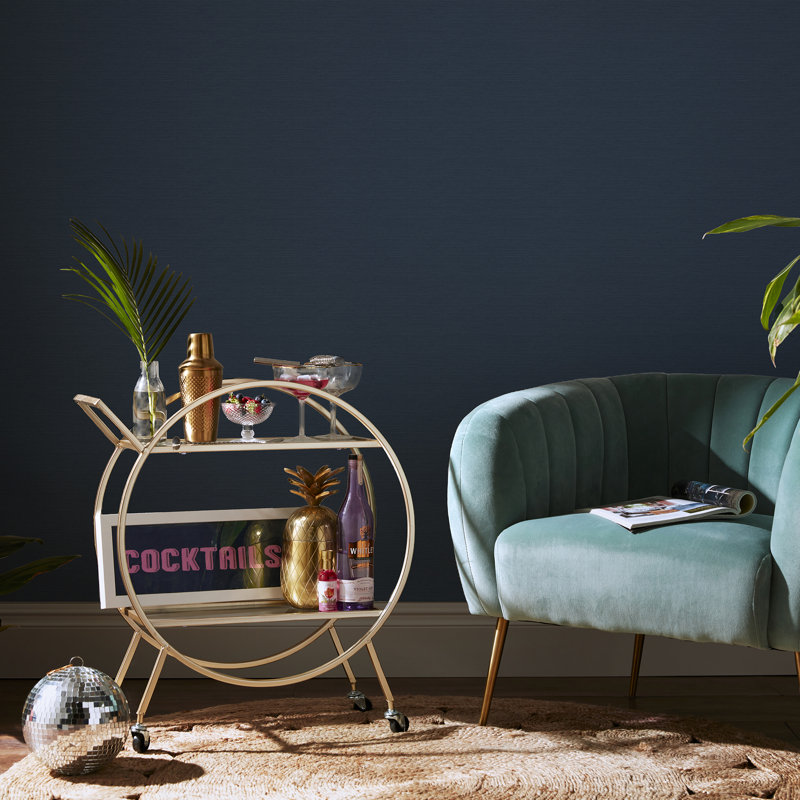Envy Stitch Please Textured Plain Wallpaper, Navy
