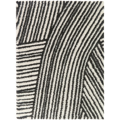 Avraham Black Abstract Stripe Shag Area Rug