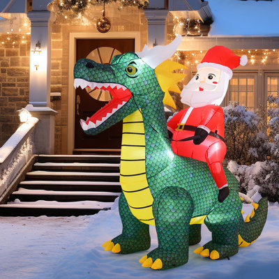  Père Noël gonflable de Noël 6,7 pi sur un dinosaure