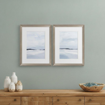 Set Of Two Cirrus Cloud Beach Silver Framed Print Wall Art