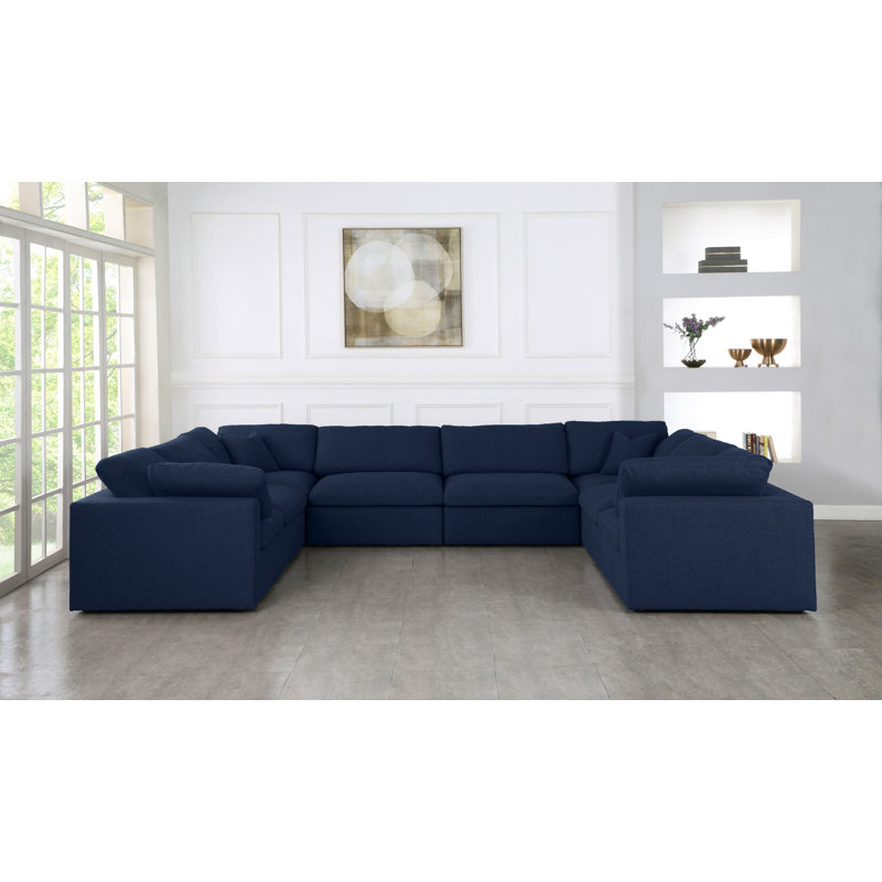 Canapé modulaire Burrows, Tissu texturé en lin bleu marine