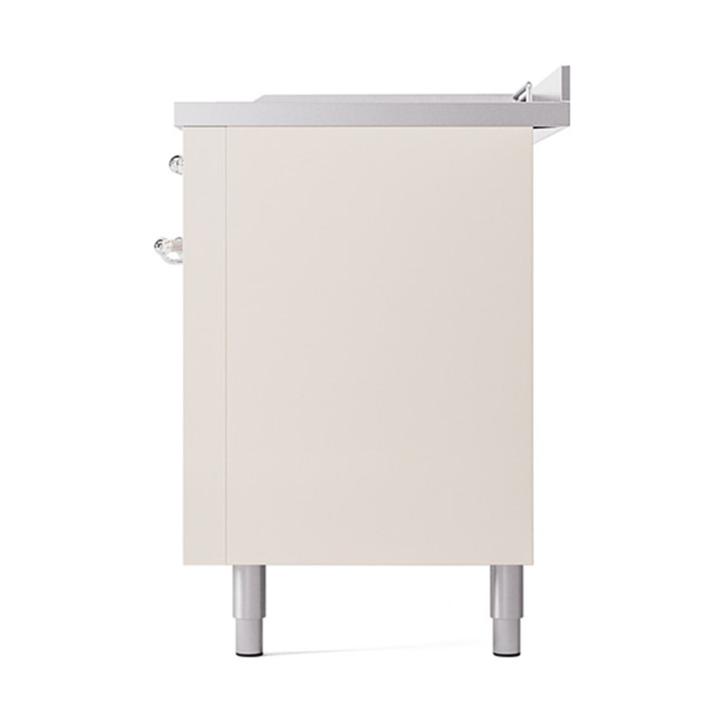 ILVE Nostalgie II Noblesse 60 in Dual Fuel Range 7 Burner, Griddle, Frenchtop, Antique White/Chrome, Natural Gas