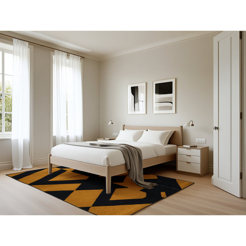Tapis damier noir lavable à la machine, Rectangle 5 pi x 7 pi