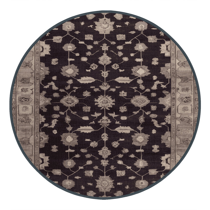Machine Washable Overdyed Black Area Rug, Round 3'