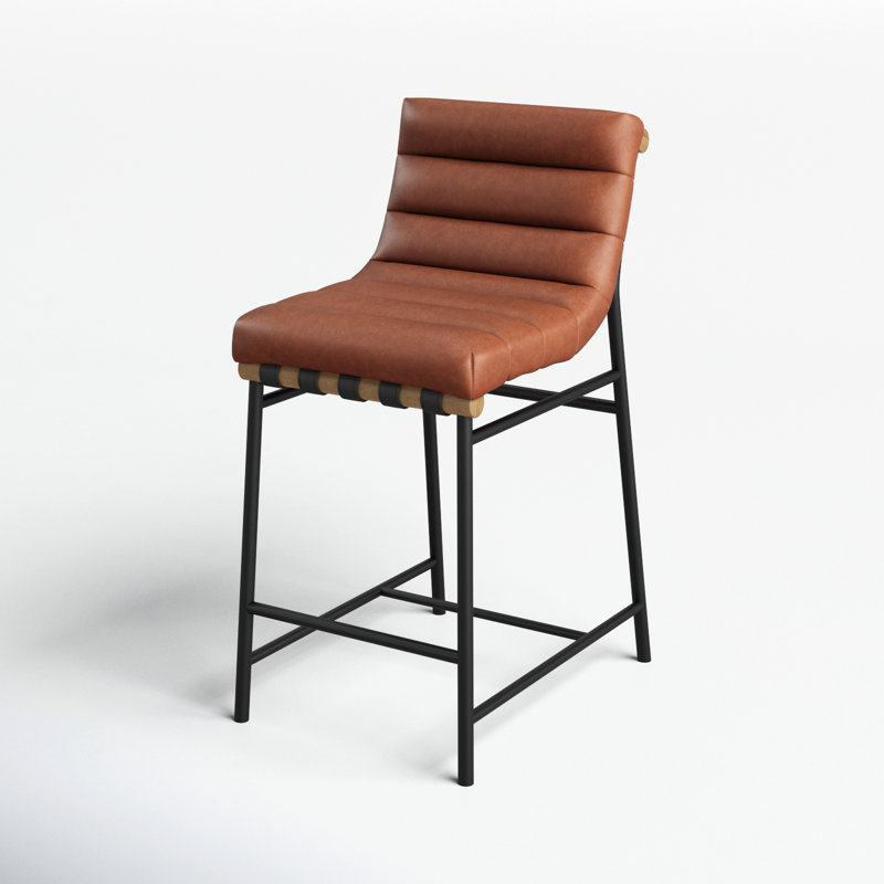 Vincentas Upholstered Counter Stool, Black Faux Leather, Counter Stool (26.4" Seat Height)