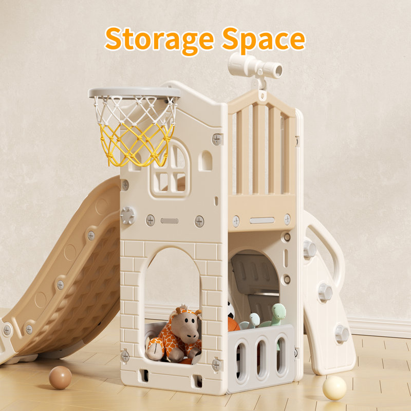Feanch 57'' W Plastic Freestanding Slide, Beige