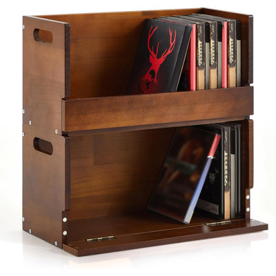 2-Pack Natural Wood DVD Storage Box – Stackable Magnetic Flap Media Organizer with Reinforced Handle by Latitude Run
