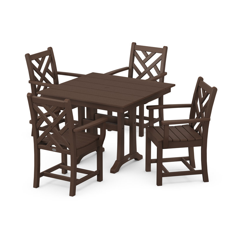Chippendale 5-Piece Farmhouse Trestle Arm Chair Dining Set, Mahogany