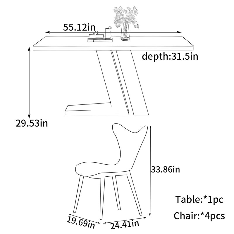 Simple and modern creative dining table, 29.53"H x 55.12"L x 31.5"W