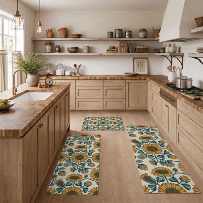 Sunflower Pattern Non-Slip Washable Kitchen Mats