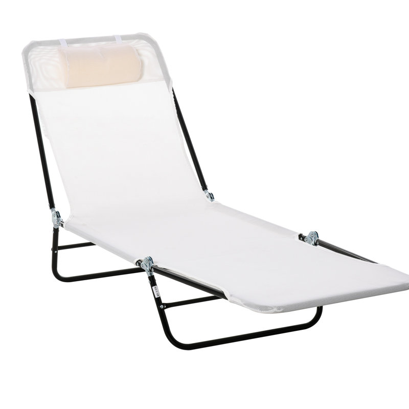 Chaise de plage blanc crème. Méridienne pliante pour l'extérieur. Dossier inclinable avec siège en filet. . Différentes positions réglables. Portable et pratique. Structure en acier robuste. Capacité de 264 lb.