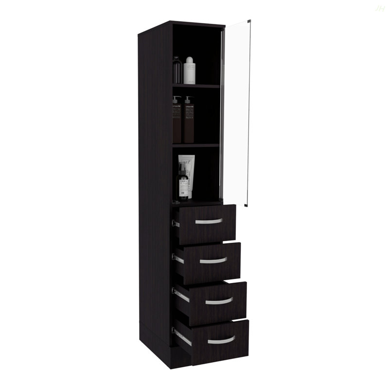 Vanguard Linen Cabinet, Three Shelves, Four Drawers, Black