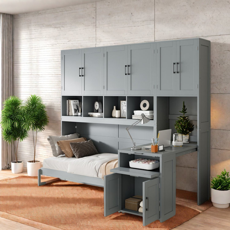 Lits peu encombrants avec rangement, lit escamotable simple en panneau de fibres à densité moyenne pour maison moderne