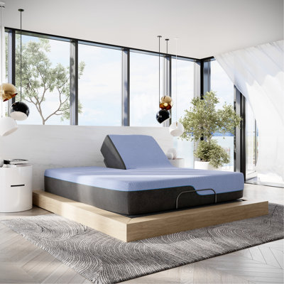Matelas de 12 pouces à 6 couches et base ajustable, mousse de latex très grande taille, housse de glace bleue, refroidissement apaisant pour un repos paisible, ressorts en mousse avec base, couche respirante à réponse rapide pour un meilleur sommeil