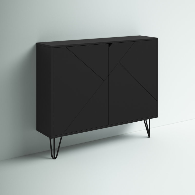 Buffet décoratif 2 portes Azerion avec 2 tablettes réglables, Noir