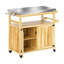 Îlot de cuisine en bois massif avec plateau en acier inoxydable et rangement pour chariot de barbecue