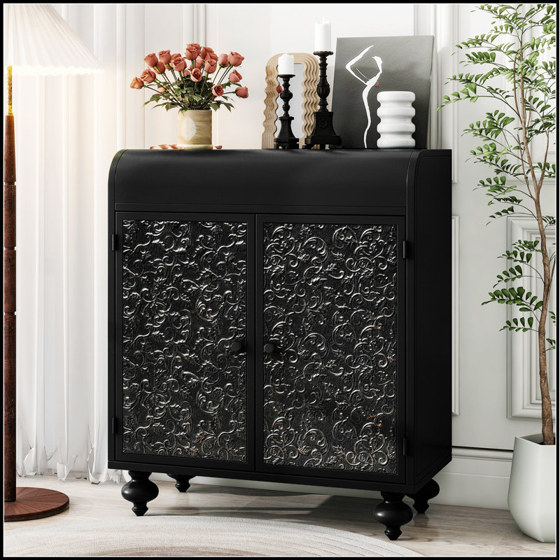 Armoire d'appoint Art avec 2 portes, rangement décoratif vieilli pour le vestibule et le salon, buffet à motif en relief