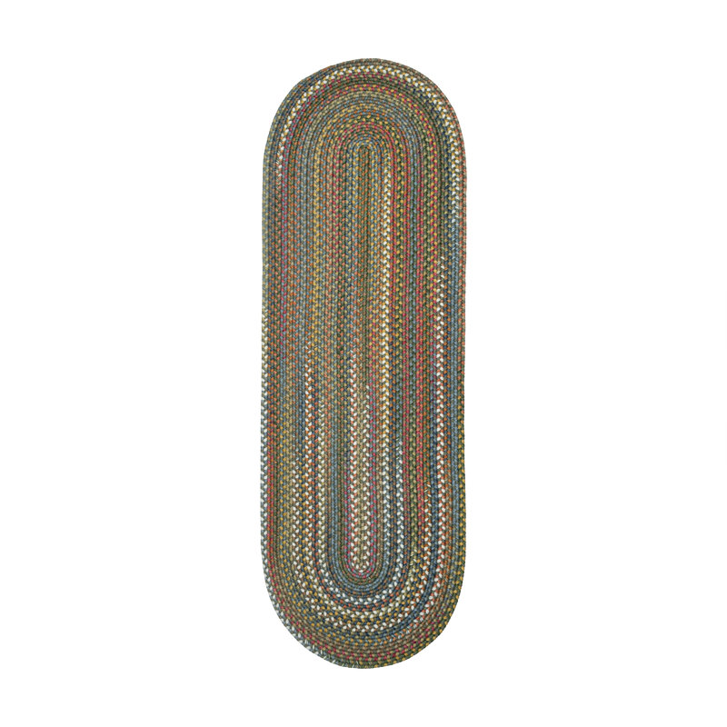 Tapis géométrique tressé à la main Orval, Vert/bleu, Tapis de couloir 2 pi x 8 pi