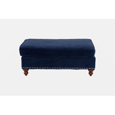 Living Room XL- Cocktail Ottoman Indigo Blue Velvet Accent Studding Trim Wooden Legs