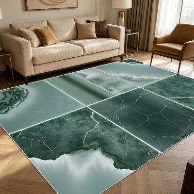 Tapis de salle de bain en agate de marbre vert sauge 1pc pour salon, doux et confortable, adapté à toutes les saisons, facile à entretenir, lavable à la machine, tapis de table sous la table convenant à la salle à manger, à la chambre à coucher, au vestibule,