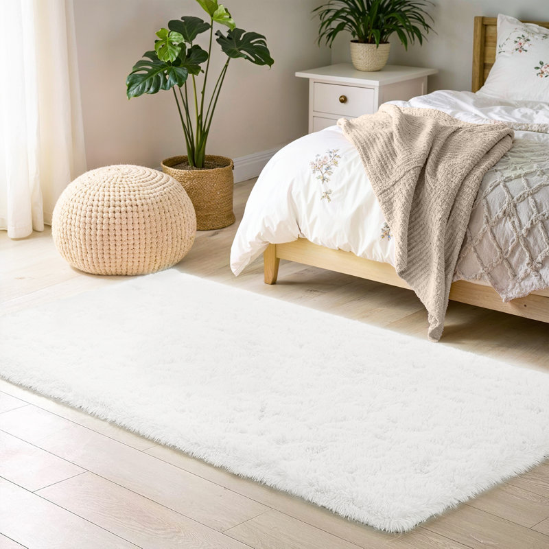 Super Soft Shaggy Area Rug, White, Rectangle 200 x 280 cm
