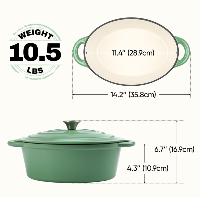 Cast Iron Enameled Dutch Oven Pot With Lid, Non-Stick Enamel Coated Cookware With Dual Handles For Bread Baking, Cooking