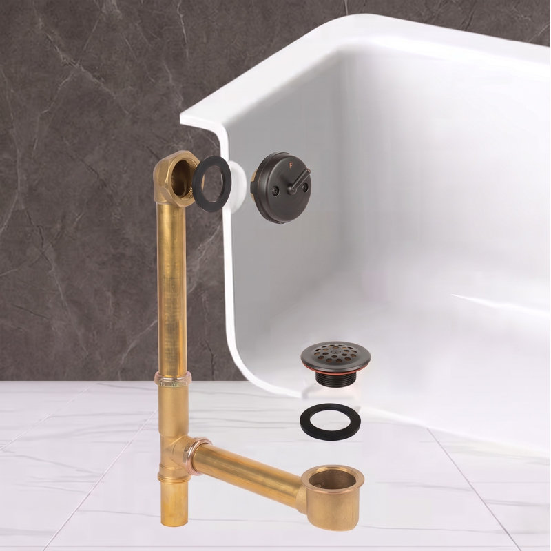 Trip Lever Leg Tub Drain with Overflow, Antique Bronze