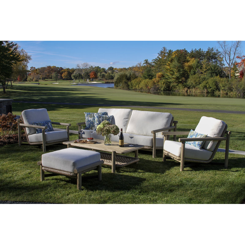Inessa 5-piece Teak Outdoor Lounge Set With Sofa, Armchairs, Ottoman & Coffee Table