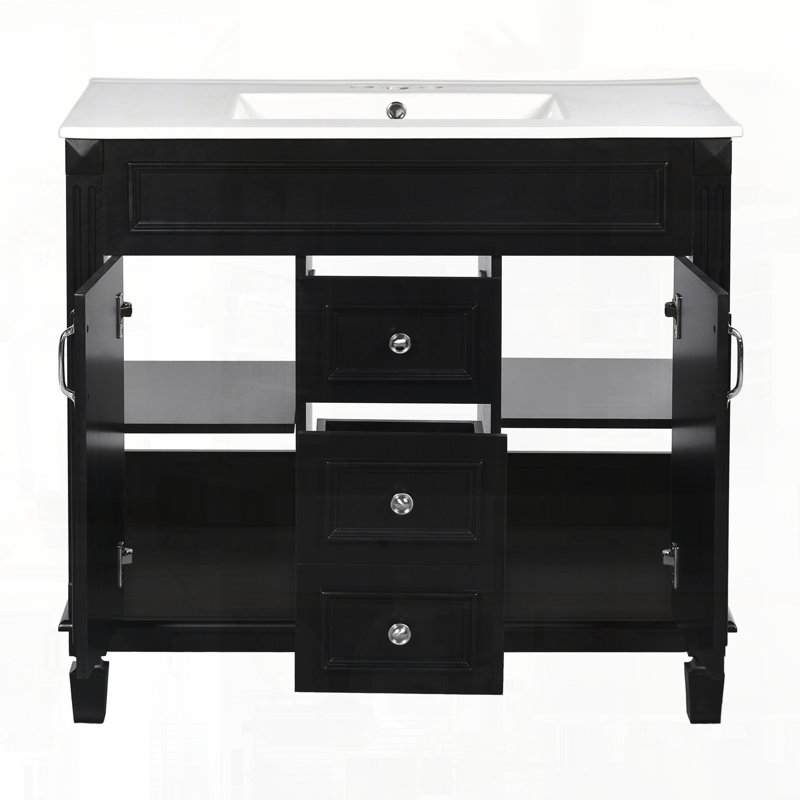 Meuble-lavabo moderne avec miroir de rangement et miroir, Noir