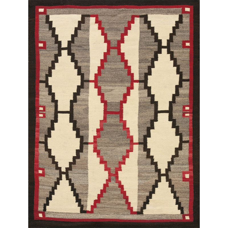 Gray Antique Wool 1930s Rectangle Flat Weave Navajo Rug